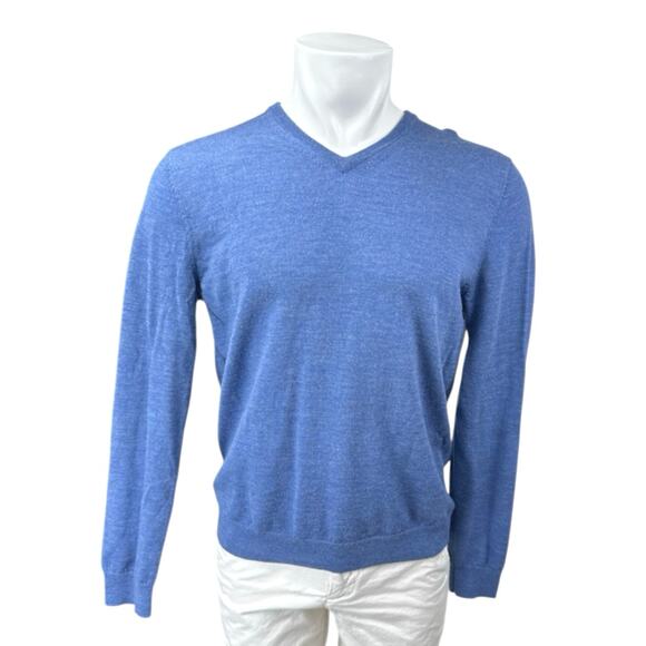 Calvin Klein 100% Wool Men's Blue Knit Long Sleeve V-Neck Sweater Top Size M - Picture 1 of 3